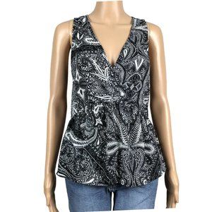 EUC Loft Paisley Empire Waist Faux Wrap Front Peplum Hem Tank